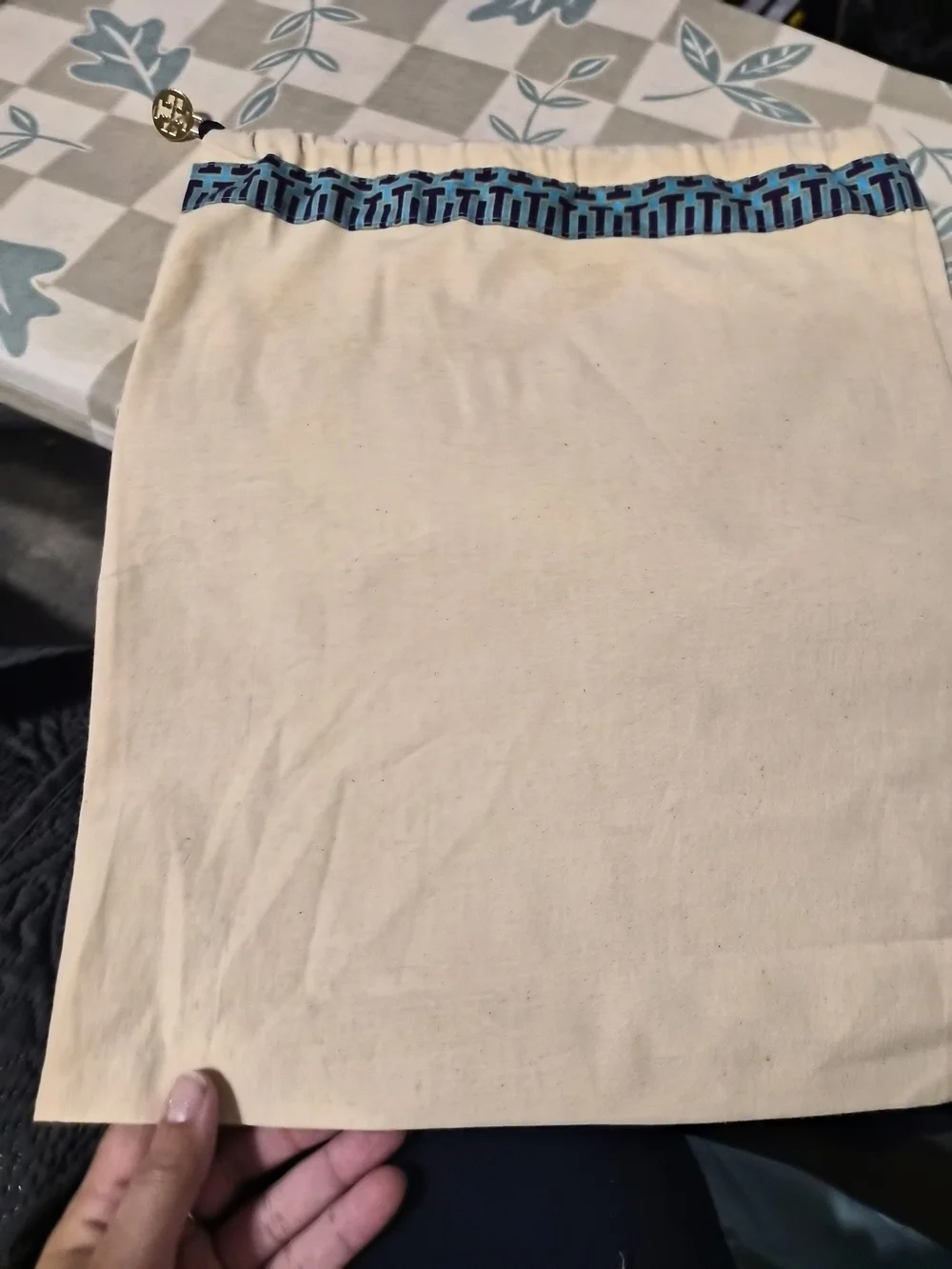 Tory Burch 15x12 Canvas Dust Bag with Teal & Navy Logo Trim